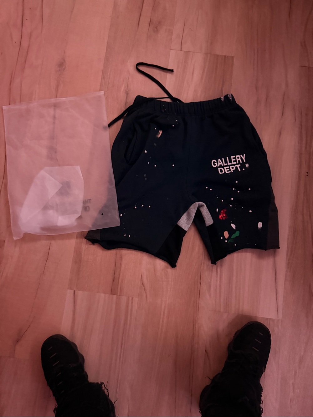 Gallery Dept. Black Paint-Splatter Lounge Shorts